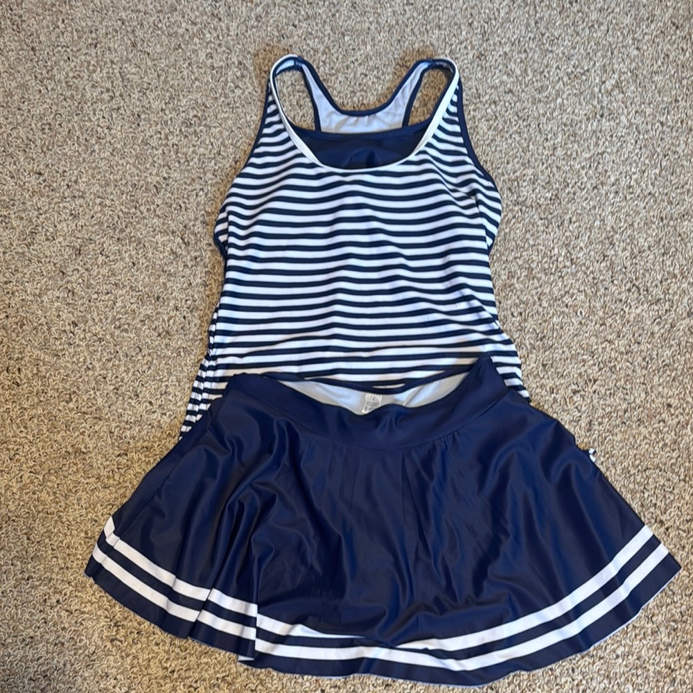 Striped Navy and White Tank Top with Skirt Set